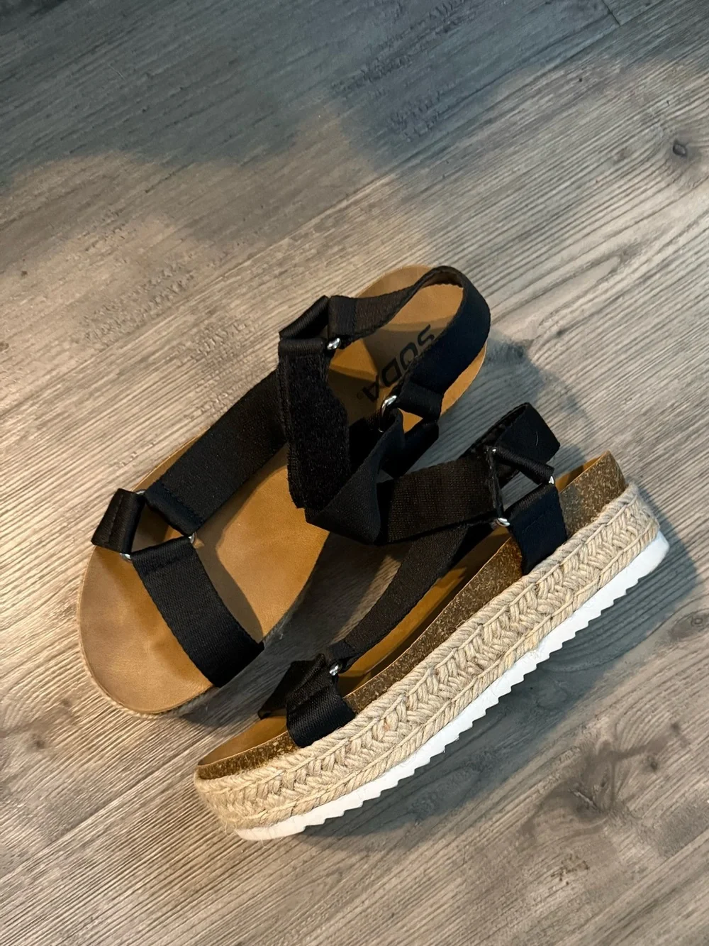 Soda Black Strappy Espadrille Platform Sandals